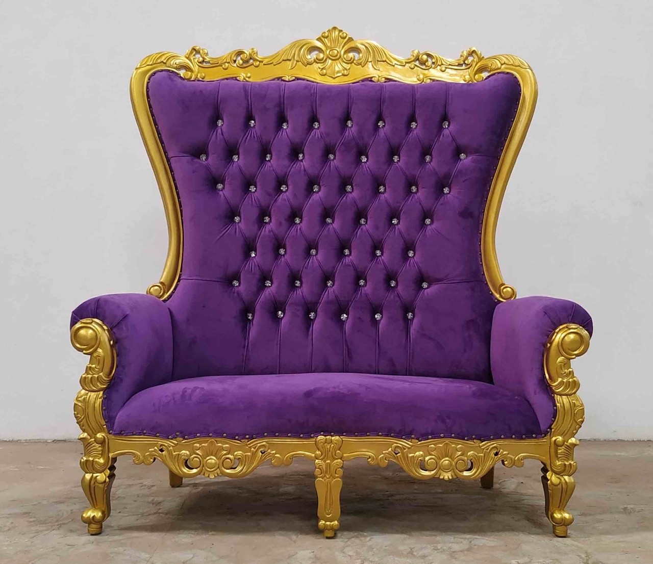 Sofá XXL Barroco oro/lila con cristales