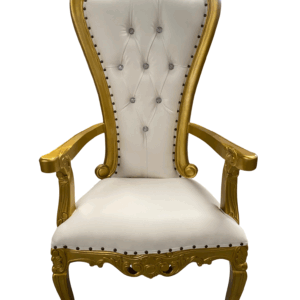 Silla/trono XL con brazos oro/skai blanco con cristales
