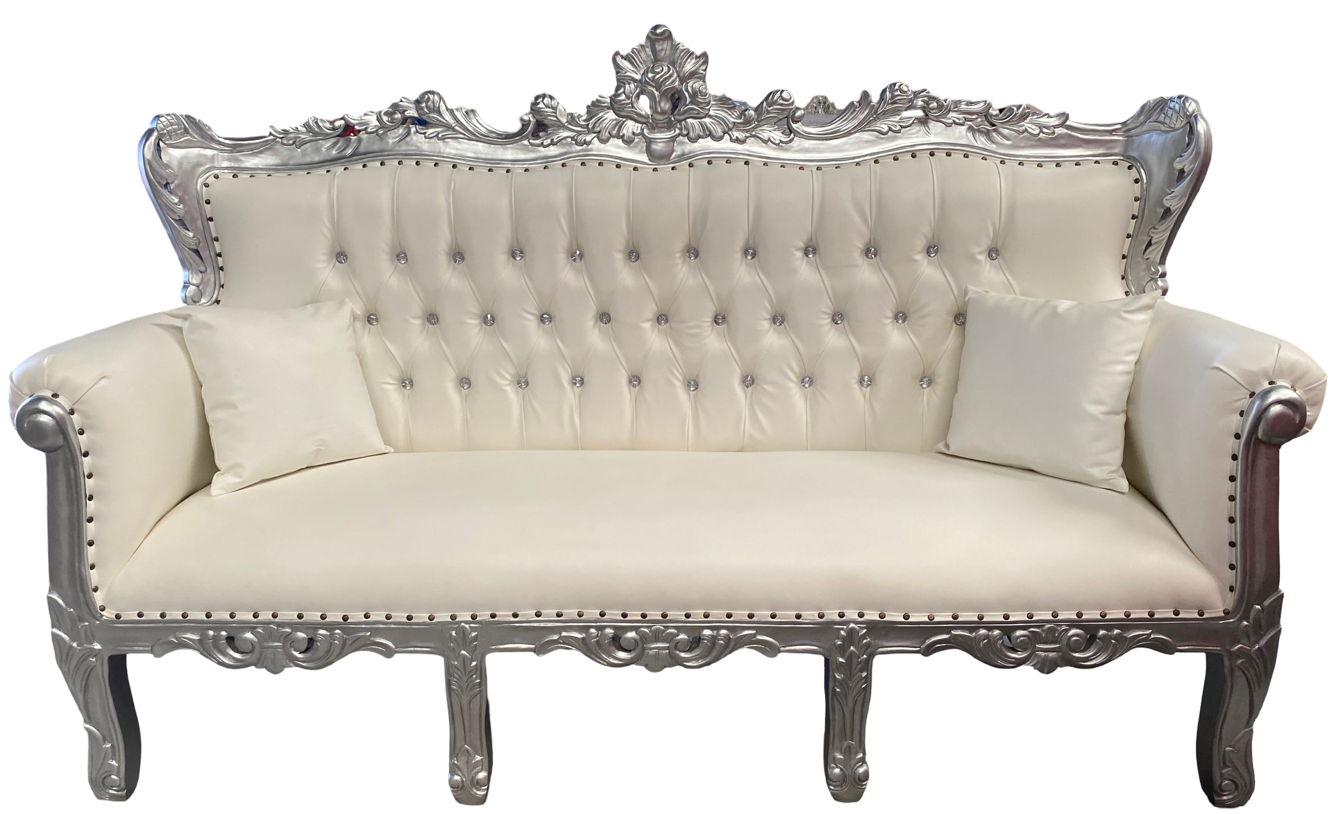 Trono XXL triple plata/skai blanco con cristales