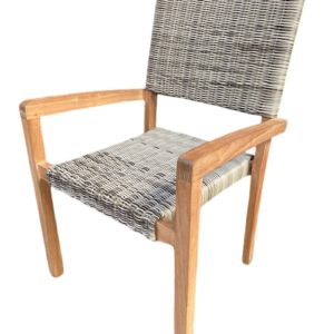 Pack 2 sillas de jardín con brazos apilable de Teca con ratán sintética "Bali"