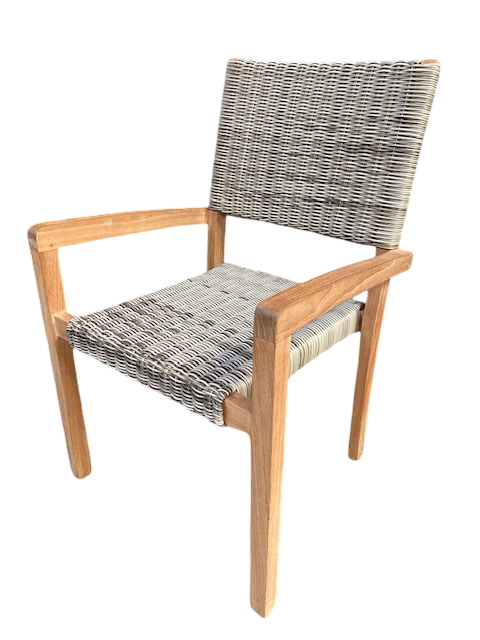 Pack 2 sillas de jardín con brazos apilable de Teca con ratán sintética "Bali"