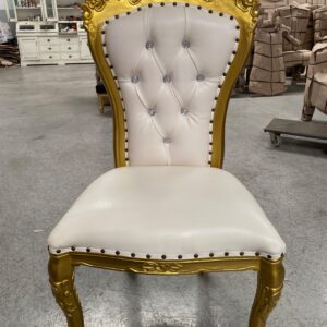 Silla barroca "indo" oro/skai blanco con cristales