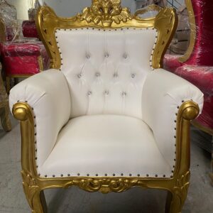 Trono/butaca oro/skai blanco con cristales