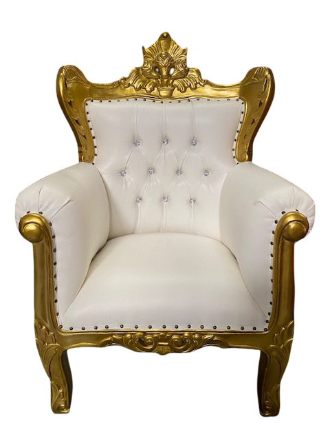 Trono/butaca oro/skai blanco con cristales