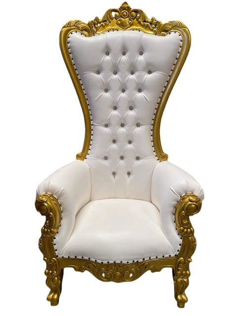 Trono XXL oro/skai blanco con cristales
