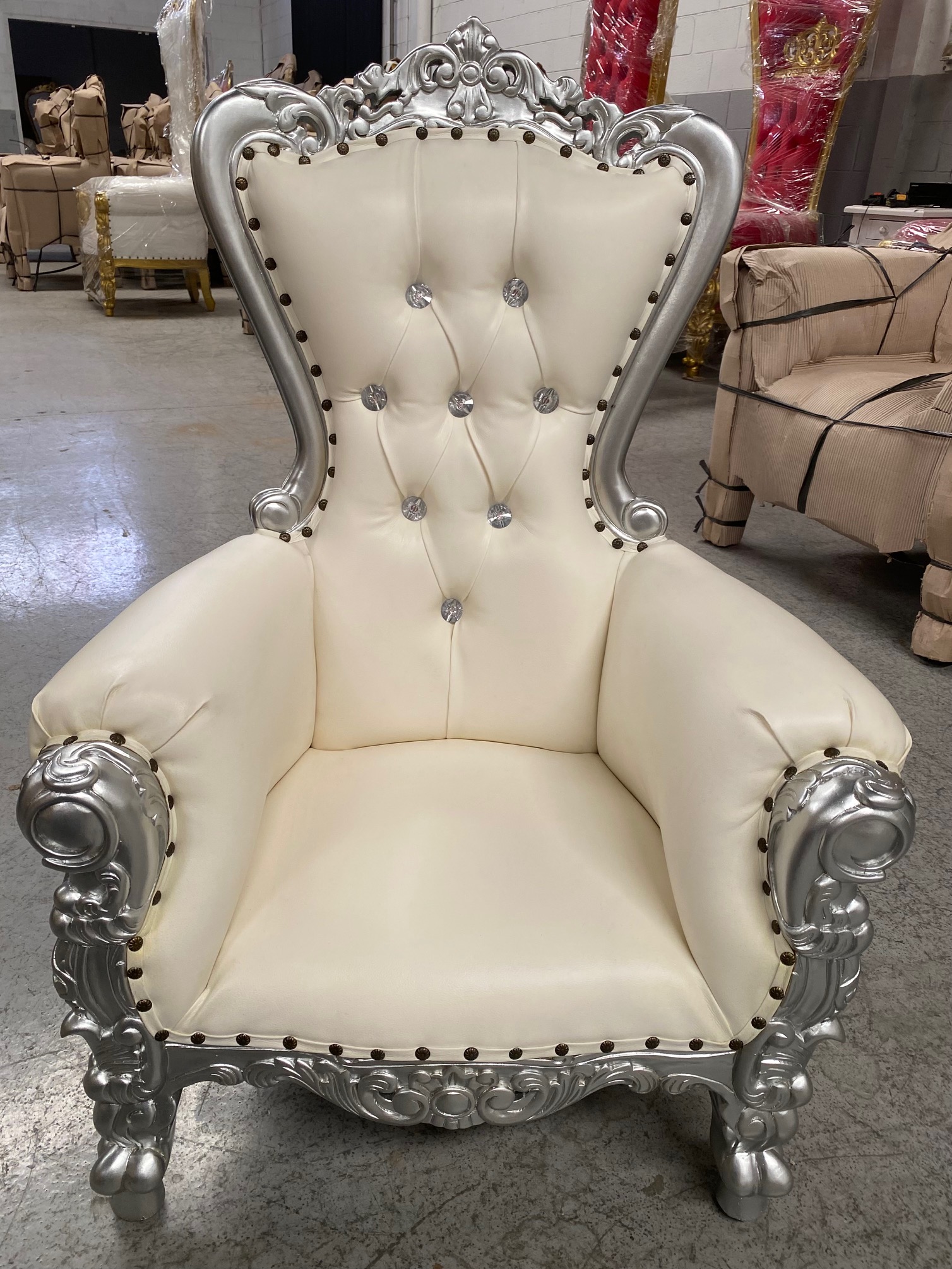 Trono infantil plata/skai blanco con cristales