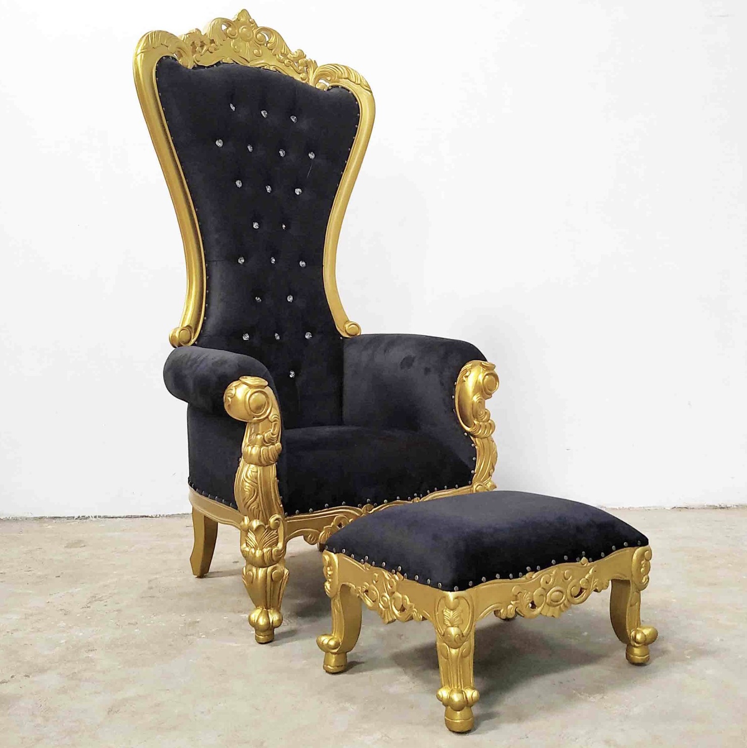 Trono XXL oro/negro con cristales y reposapiés