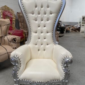Trono XXL plata/skai blanco con cristales