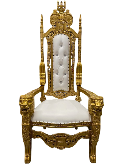 Sillón/trono XXL León oro/skai blanco con cristales