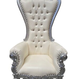 Trono XXL plata/skai blanco con cristales