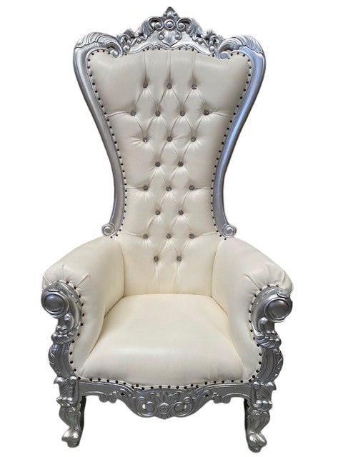 Trono XXL plata/skai blanco con cristales