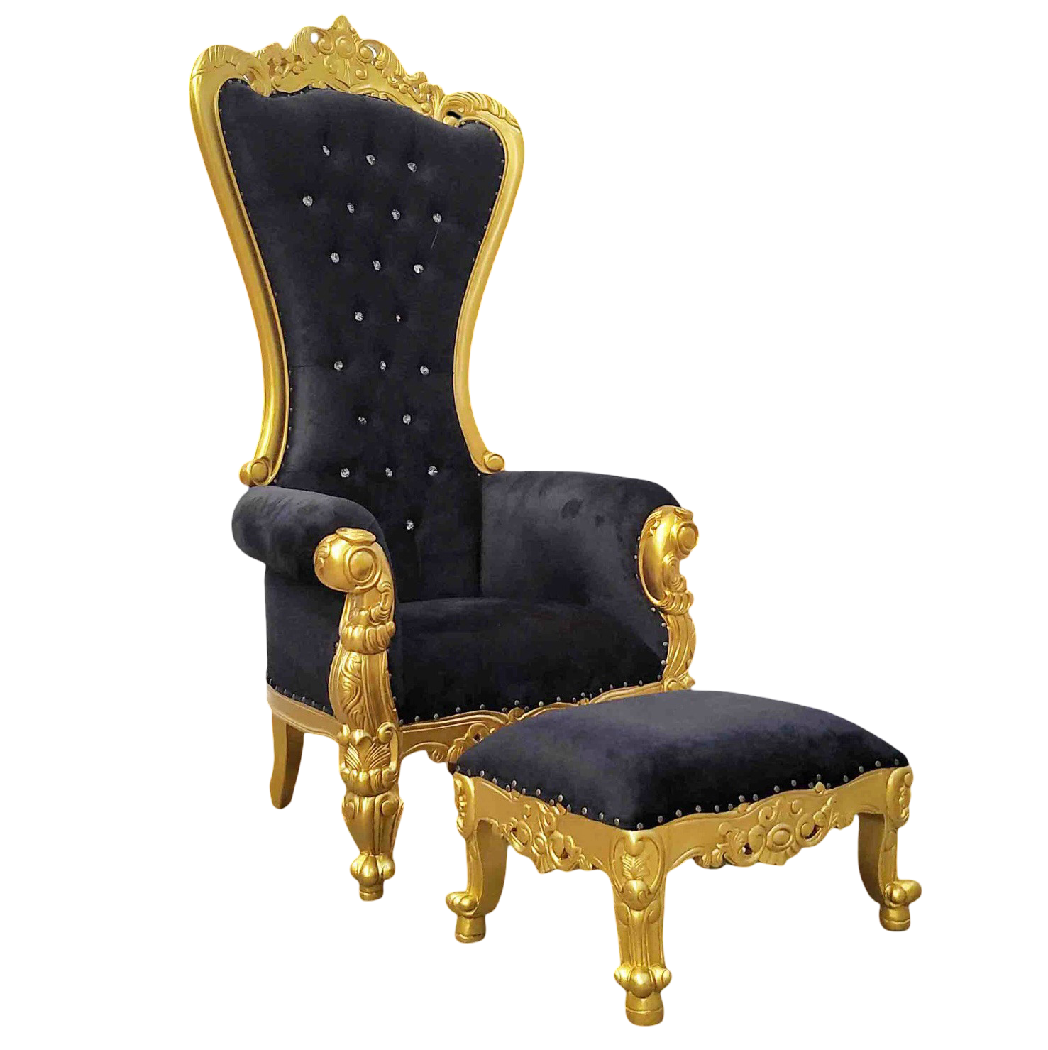 Trono XXL oro/negro con cristales y reposapiés