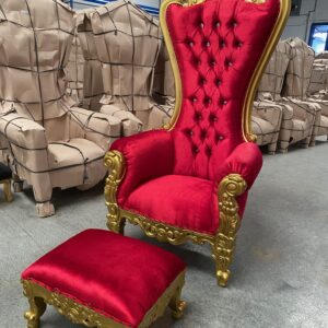 Trono XXL oro/rojo con cristales y reposapiés