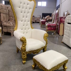 Trono XXL oro/skai blanco con cristales y reposapiés