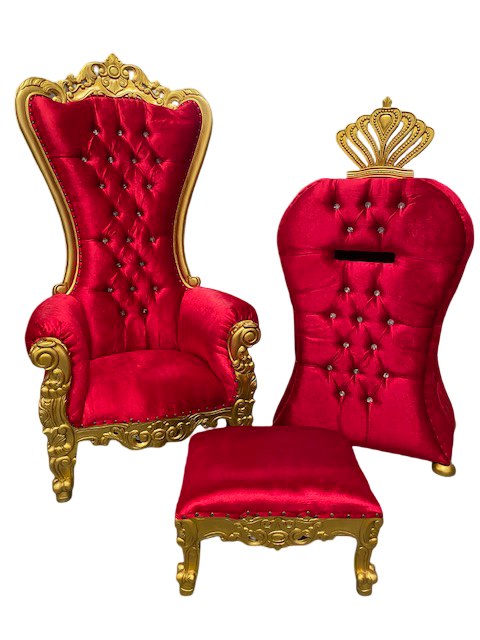 Pack Trono, buzón real y reposapiés oro/rojo
