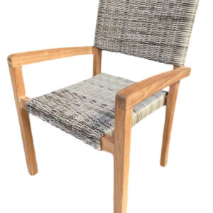Silla de jardín con brazos apilable de Teca con ratán sintética "Bali" Pack 2