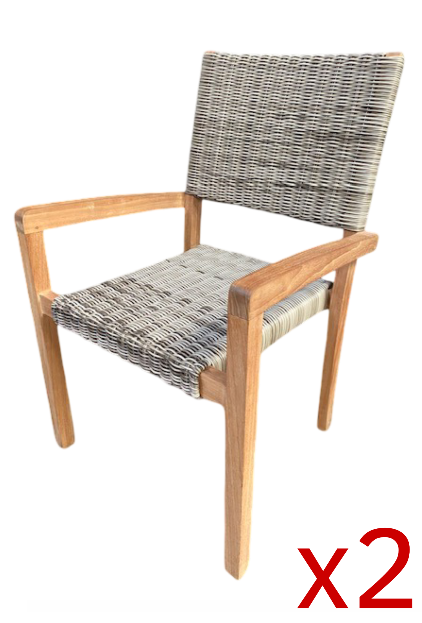 Silla de jardín con brazos apilable de Teca con ratán sintética "Bali" Pack 2