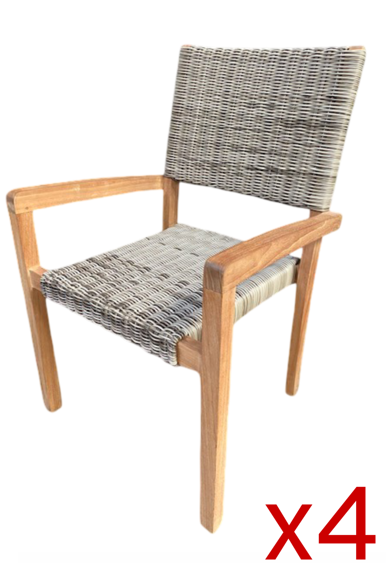 Silla de jardín con brazos apilable de Teca con ratán sintética "Bali" Pack 4