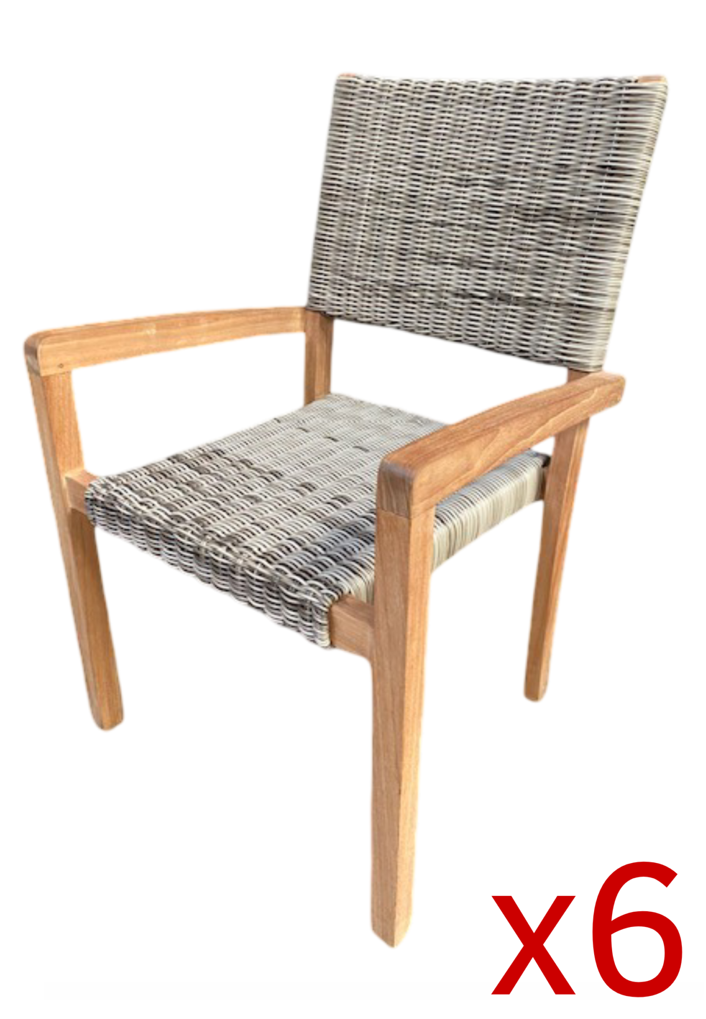 Silla de jardín con brazos apilable de Teca con ratán sintética "Bali" Pack 6