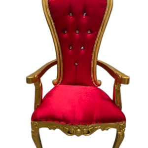 Silla/trono XL con brazos oro/rojo con cristales (OUTLET)