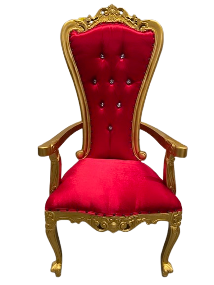 Silla/trono XL con brazos oro/rojo con cristales (OUTLET)