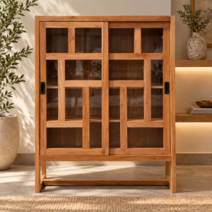 Vitrina "Japandi" de Teca Maciza 130cm  (ENTRADA FINALES DICIEMBRE)